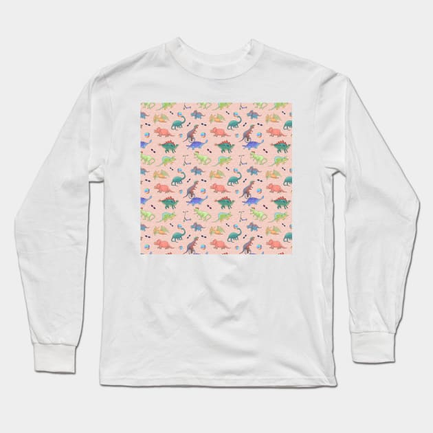 Dinosaur pattern - pink theme Long Sleeve T-Shirt by andreeadumez